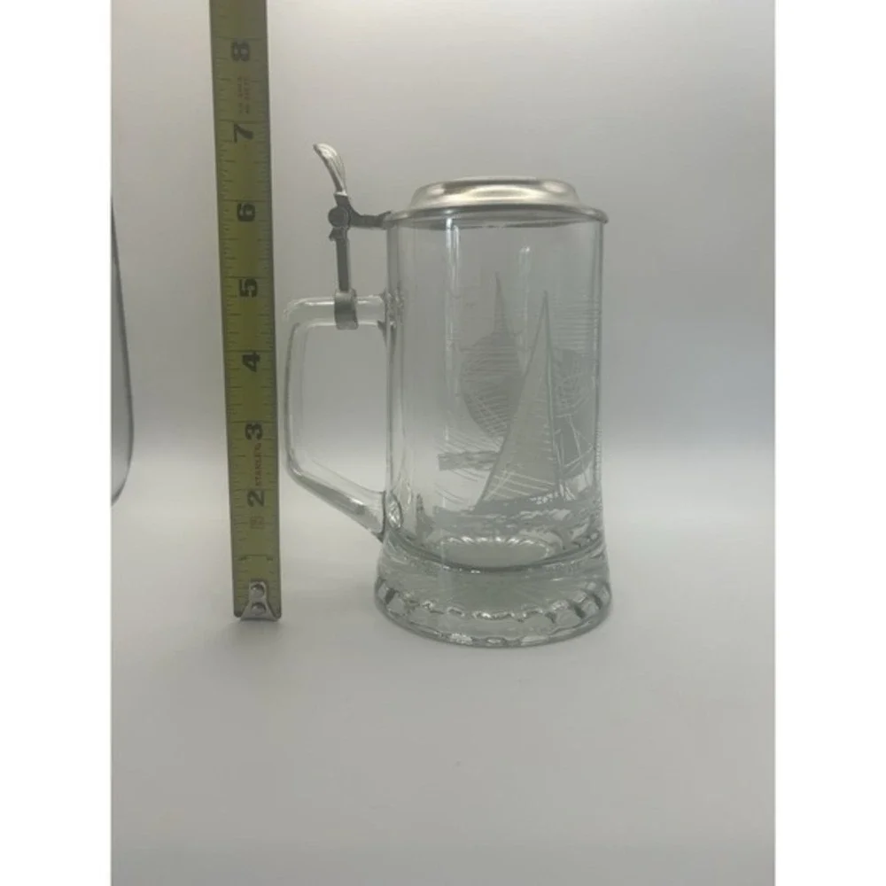 Vintage Old Spice Pewter Lidded Beer Stein‎ Columbia 1964 Glass Mug 95% Zinn